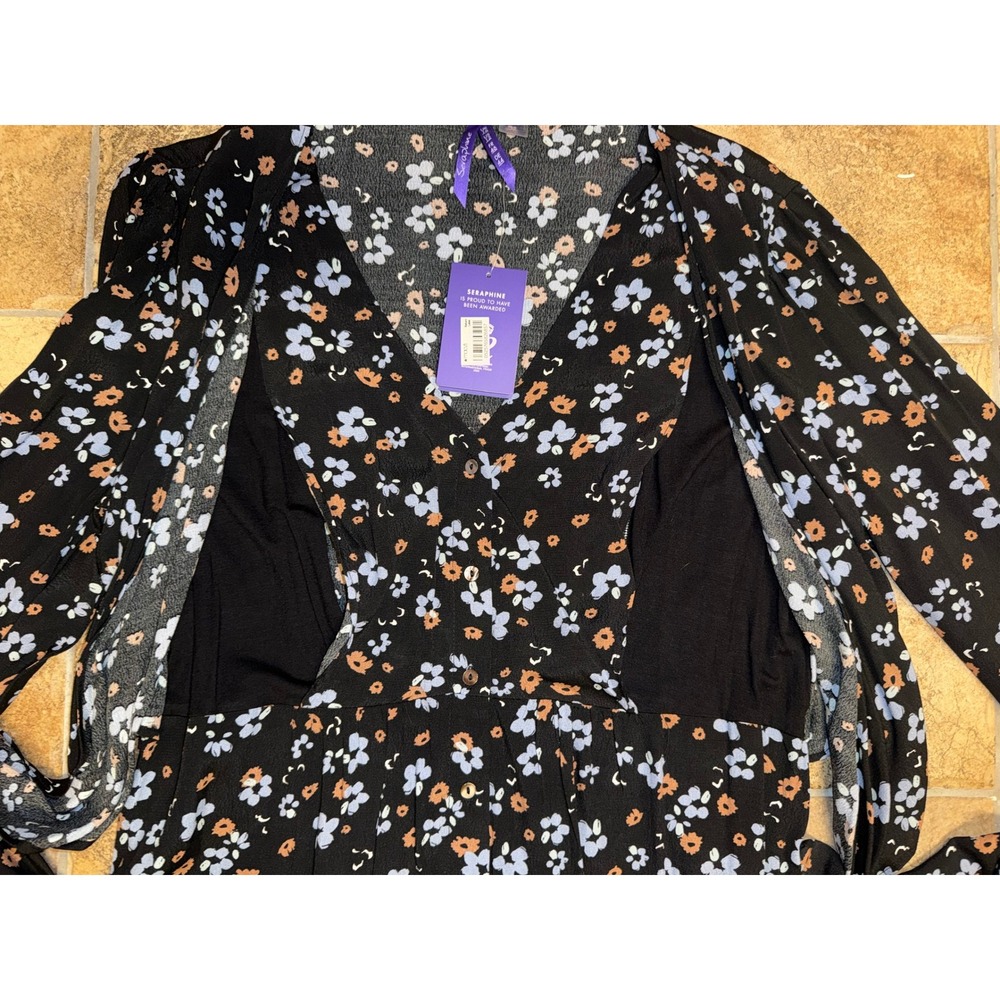 Seraphine Button Down Wrap Maternity Nursing Dress Black Floral US 12 NEW - Picture 2 of 6